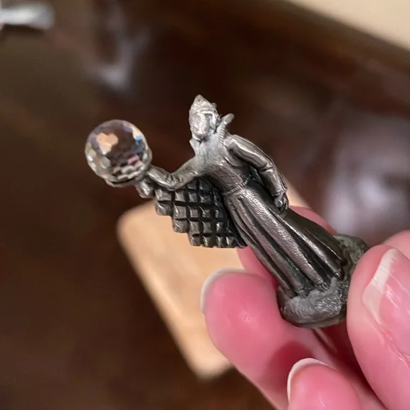 Vintage Pewter Crystal Queen Mini Figure Crystal Ball
